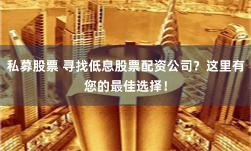 私募股票 寻找低息股票配资公司？这里有您的最佳选择！